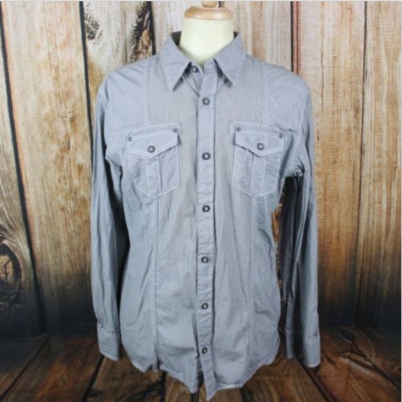 Buckle Men's XL Slim Fit Gray Metal Button Shirt - Picture 2 of 7